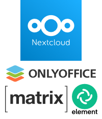 Nextcloud Hub, OnlyOffice, and Matrix logos