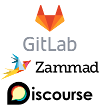 GitLab, Zammad, and Discourse logos